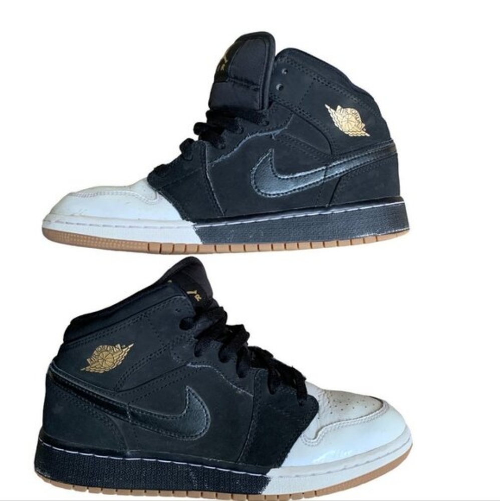 Rare 2017 Nike Air Jordan 1 Retro Mid GS 'Gold and Gum'Size 5.5Y